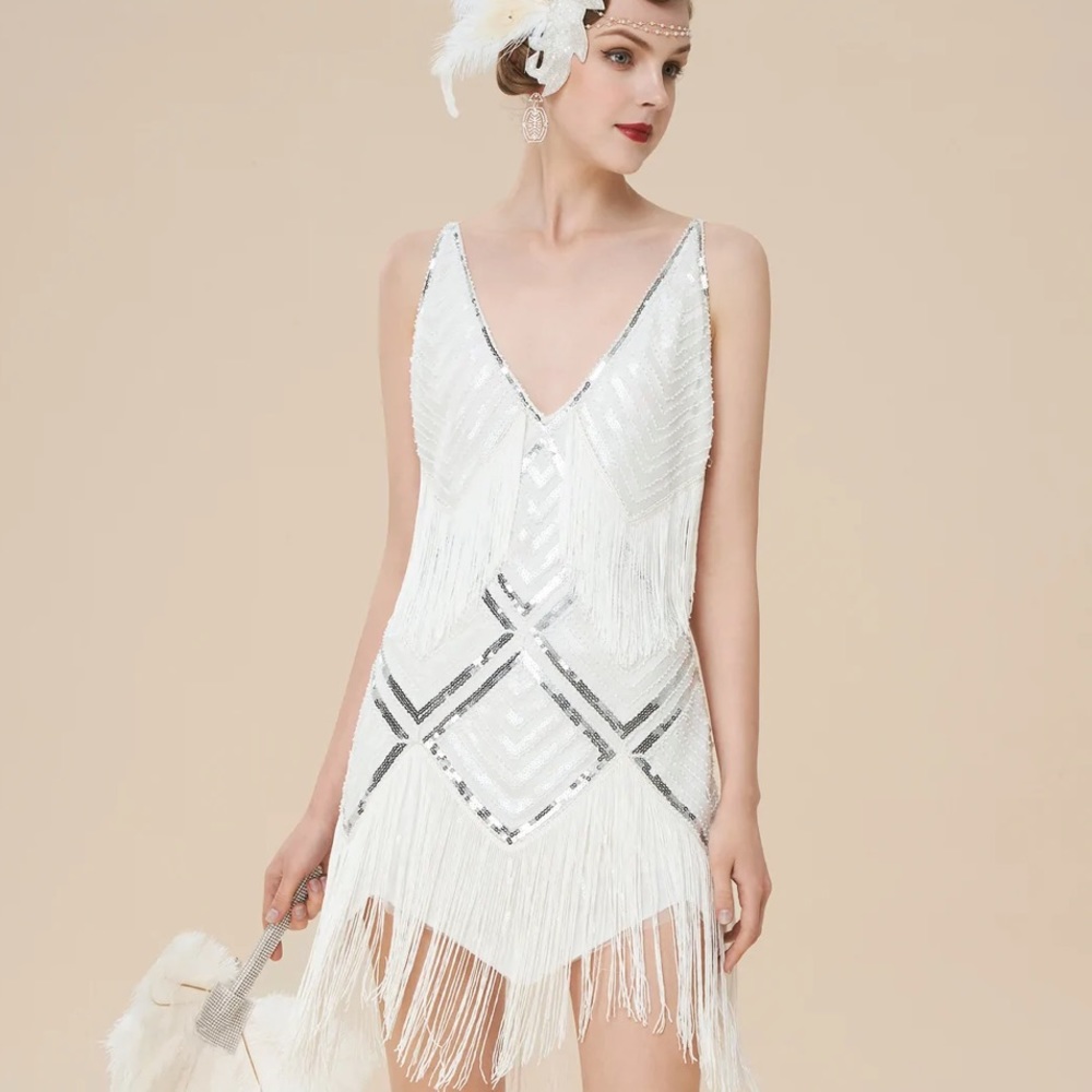 White 1920s Flapper Dress
